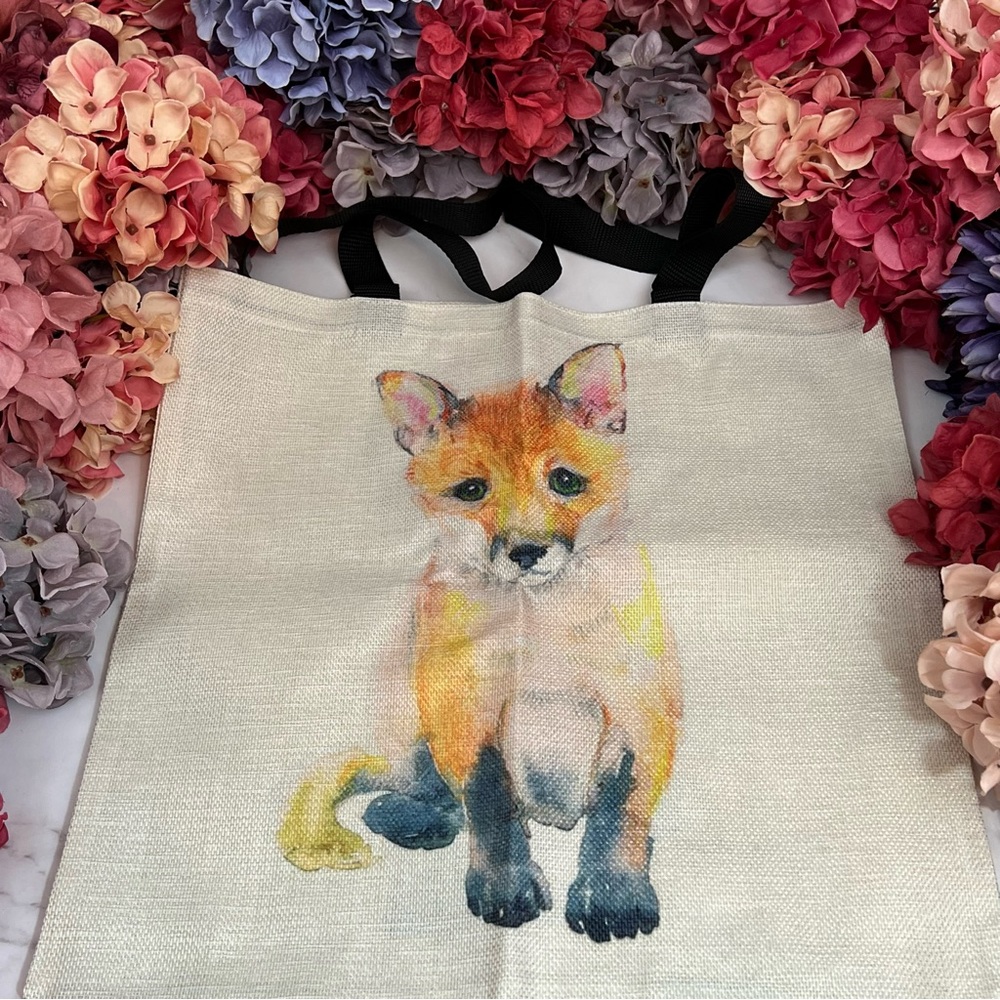 Eco-Friendly Brown & White Fox with Black Points Folding Tote Bag - Picture 8 of 13